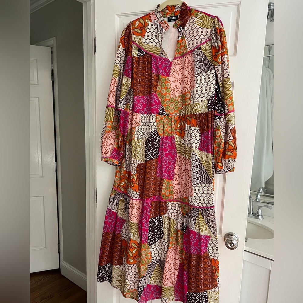 Fate Multicolor Patchwork Long Sleeve Dress